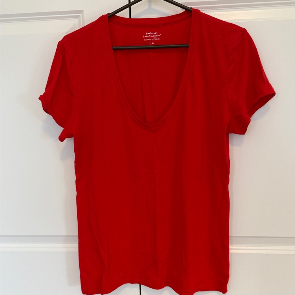 Banana Republic Bright Red V-Neck Tee